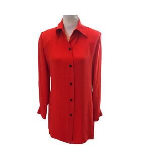 Linda Allard Ellen Tracy Red 100% Silk Button Front Tunic Dress Size 10